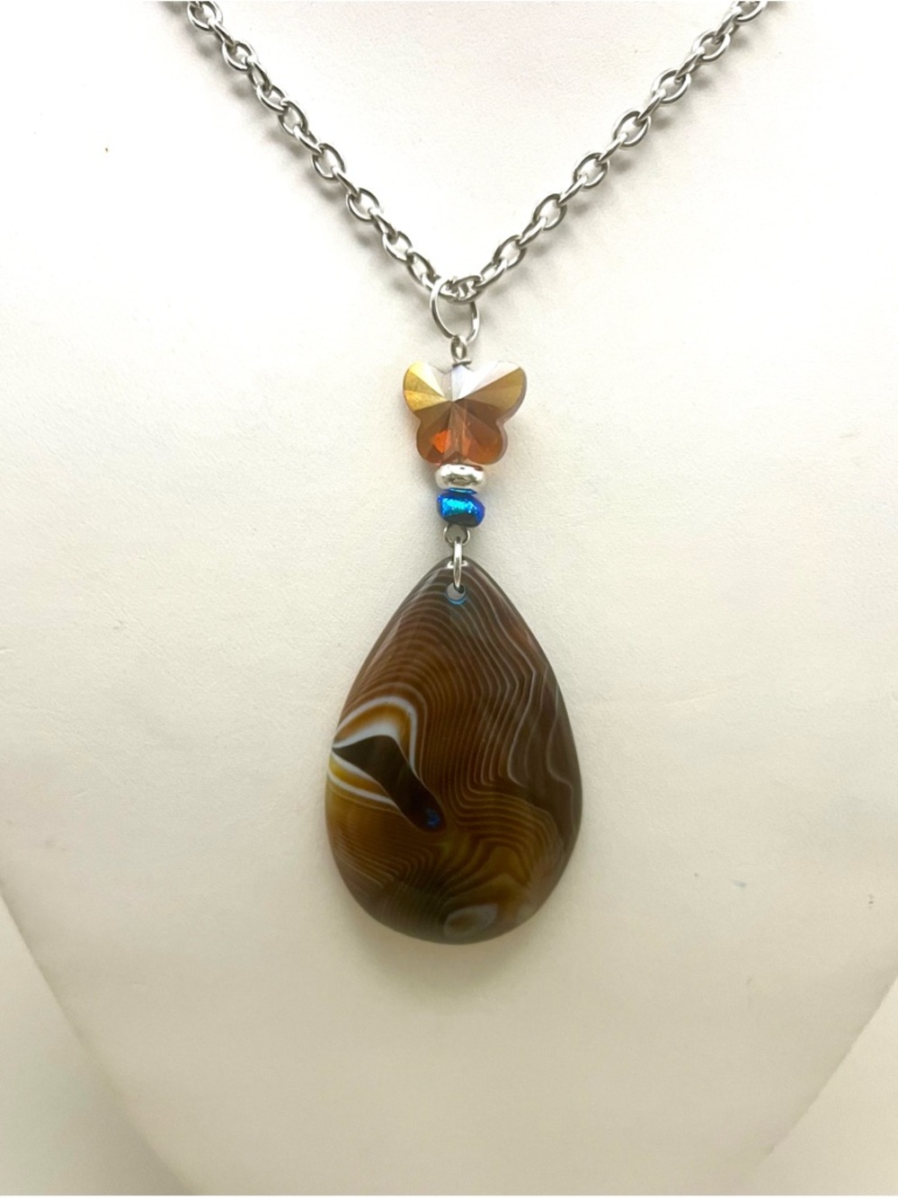 Natural Banded Agate Teardrop Statement Necklace - Earthy
